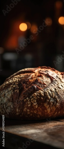 Whole Wheat Bread On Stone Rustic Pub Mobile Wallpeper Postcard. Generative AI photo
