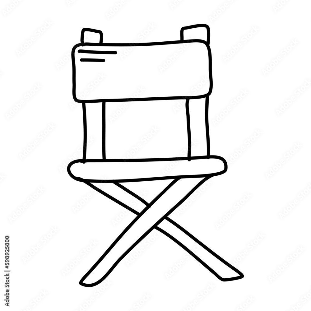 Movie director chair doodle line icon. Film director chair isolated doodle drawing element. Vector illustration Movie director chair doodle line icon. Film director chair isolated doodle drawing element. Vector illustration