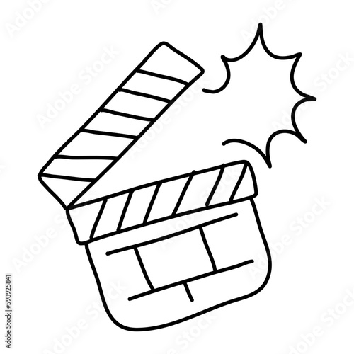 hand drawn Movie clapperboard icon. Film clapper for cinema production Hand drawn sketch in vector doodle style