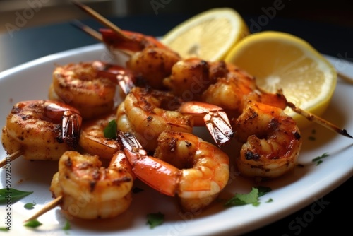 grilled shrimps with lemon and basil.ai ilustation