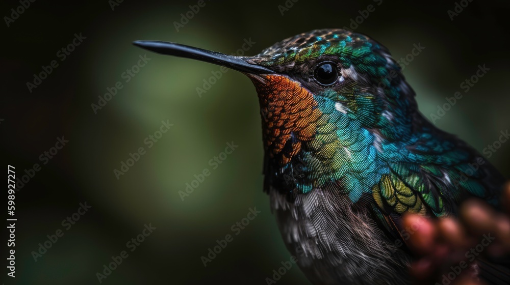 Obraz premium The Detail and Color of a Hummingbird in Macro: A Picture Created by AI