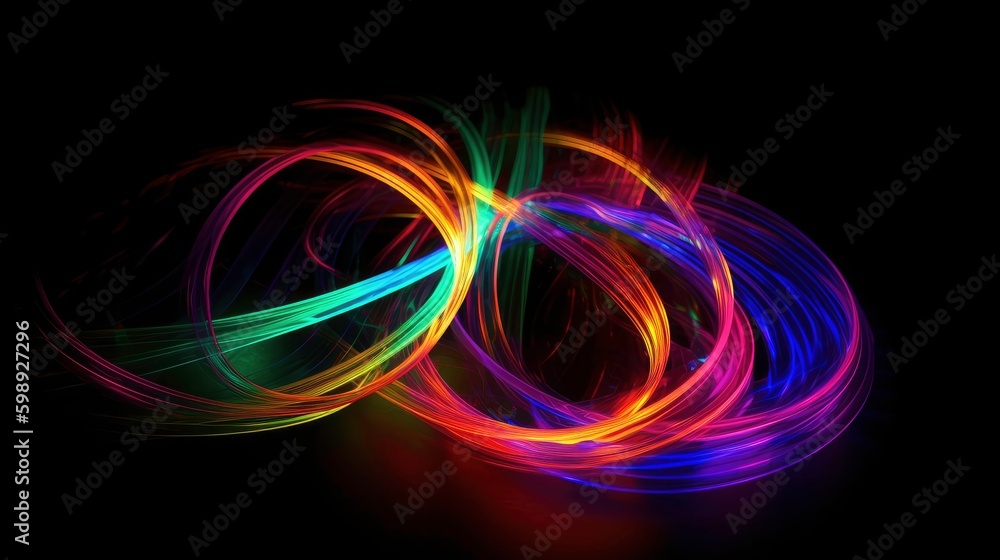The Design of Neon Glowing Circles and Lines on a Dark Background: A Picture Created by AI The Design of Neon Glowing Circles and Lines on a Dark Background: A Picture Created by AI