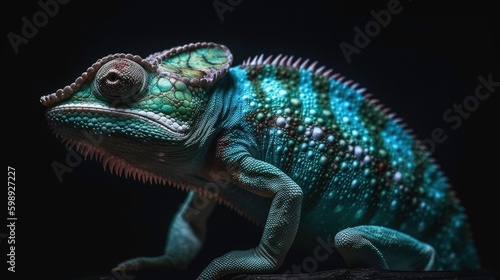 Camouflage in the Dark: A Fascinating Illustration of a Colorful Chameleon Generated by AI