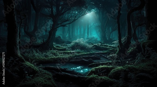 A Mysterious and Atmospheric Forest at Night: A Digital Artwork Made by AI