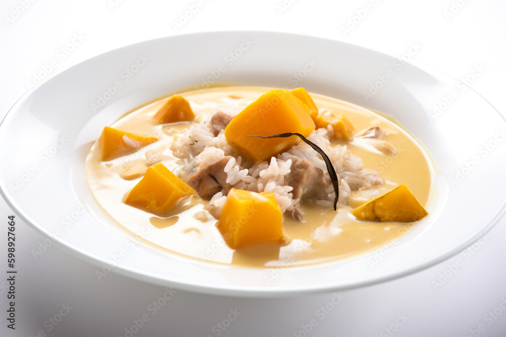 Ginataang kalabasa - a squash and coconut milk stew, AI generative food from Philippines, Filipino dish. Ginataang kalabasa - a squash and coconut milk stew, AI generative food from Philippines, Filipino dish.