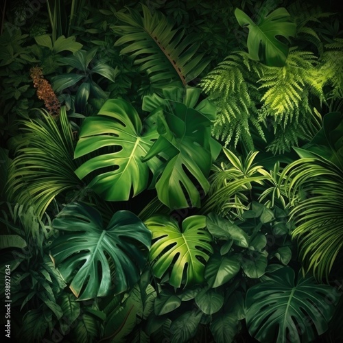 tropical forest plants  nature green background  tropical leaf.ai generative