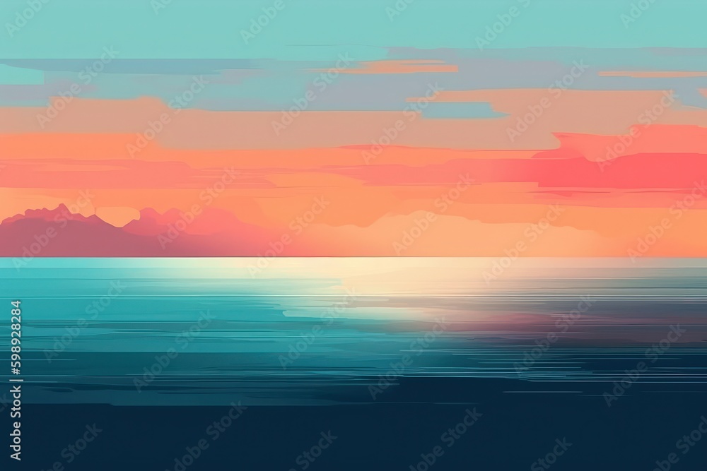Beautiful sunset over the sea. Colourful background. digital illustration, generative Ai