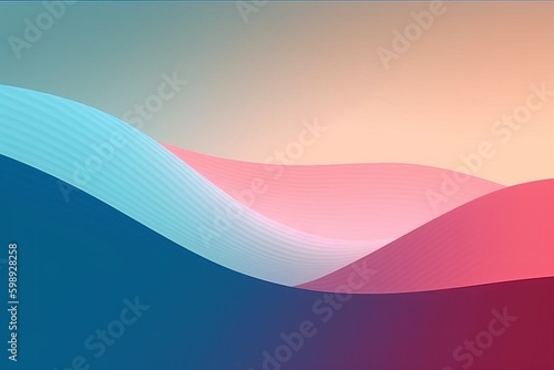 Abstract background with wavy lines in blue, pink and orange colours, generative Ai