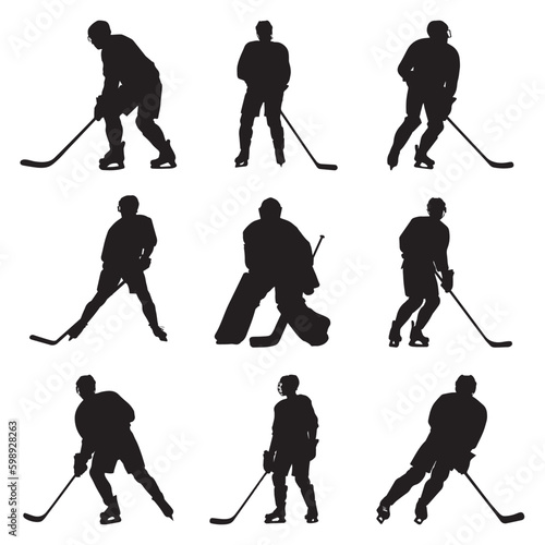 silhouettes of hockey players - vector illustration