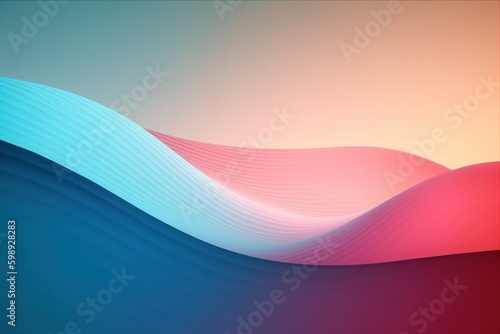 Abstract background of curved lines in blue and pink colours. Digital illustration, generative Ai
