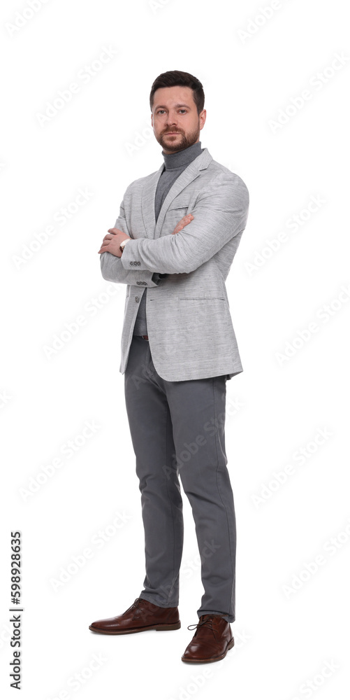 Handsome bearded businessman in suit on white background