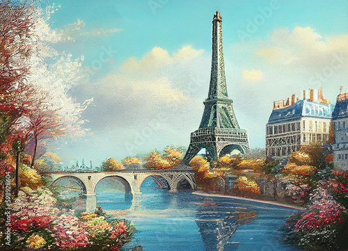 Eifel Tower in Paris, generative ai illustration showcasing the beauty and grandeur of the Parisian landmark © Dr_Microbe