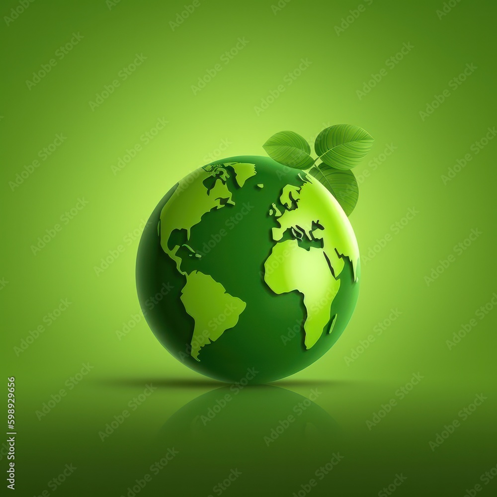 Ecology concept with earth globe and green leaves. 3D illustration, generative Ai