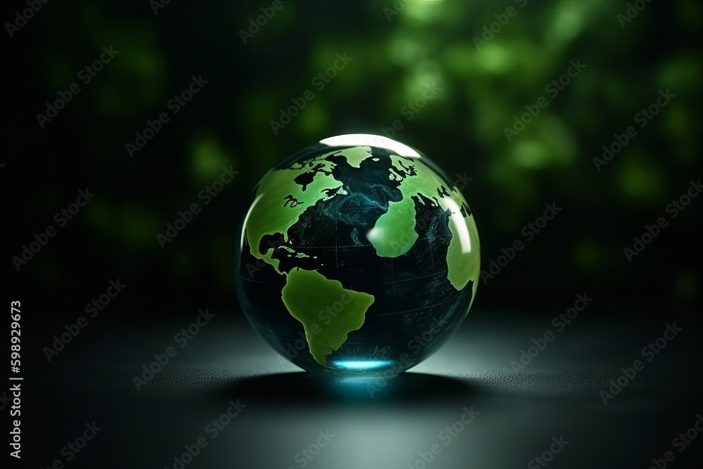 Glass globe with green plant inside on green background. Ecology concept, generative Ai Glass globe with green plant inside on green background. Ecology concept, generative Ai