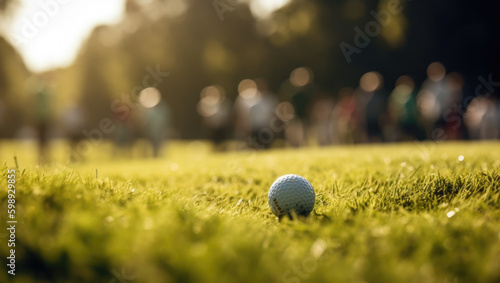 Golfball on the green summertime with a crowd in the background - Generative AI