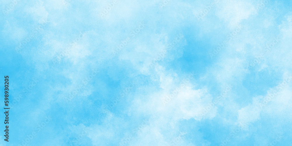 Light blue watercolor shades blurry and defocused cloudy blue sky background, blurred and grainy Blue powder explosion on white background, Classic hand painted Blue watercolor background for design.