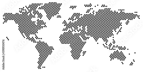 Isolated world map drawn with dots. Earth map. Cartographic geographic abstraction. Continents on which people live. Trip around the world.