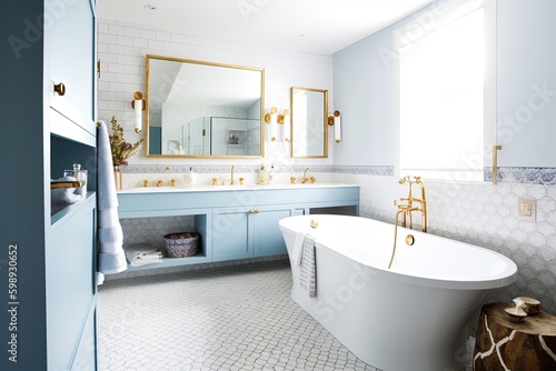 Blank horizontal poster frame mock up in minimal style bath room interior  modern bath room interior background
