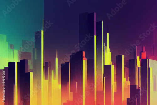 Abstract modern cityscape background. ai generated. Glitch colorful metropolitan scenery. generative ai. Cityscape. Skyscrapers
