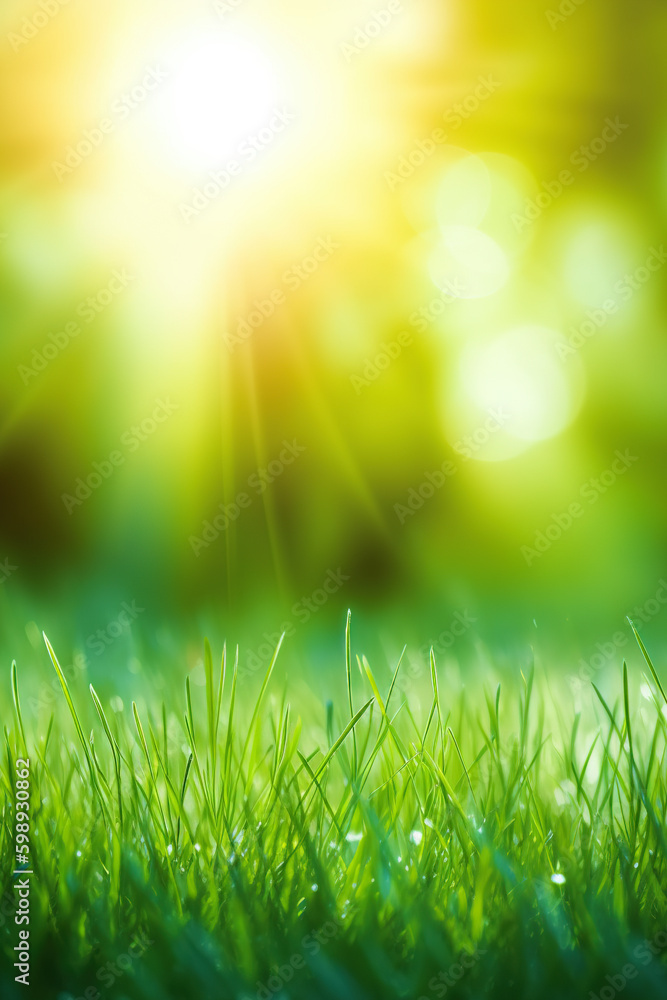 Fresh green grass background in sunny summer day. A natural spring garden background of fresh green grass for product display. generative ai. Blurred nature background Fresh green grass background in sunny summer day. A natural spring garden background of fresh green grass for product display. generative ai. Blurred nature background