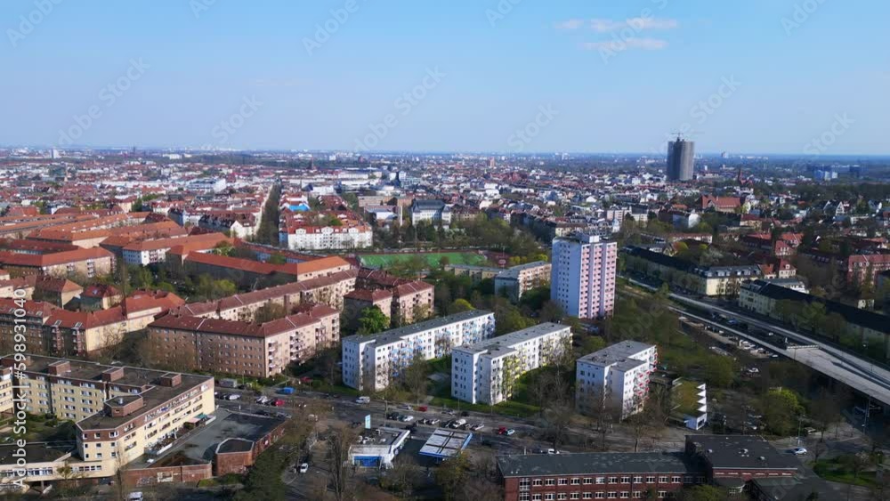 City Football Field in old town berlin. Magic aerial top view flight drone Generative AI City Football Field in old town berlin. Magic aerial top view flight drone Generative AI