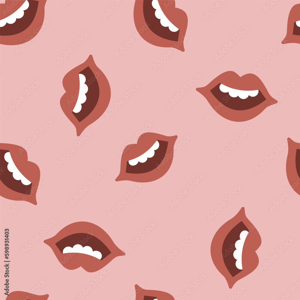 Vector seamless pattern with red smiling lips. Vector seamless pattern with red smiling lips.