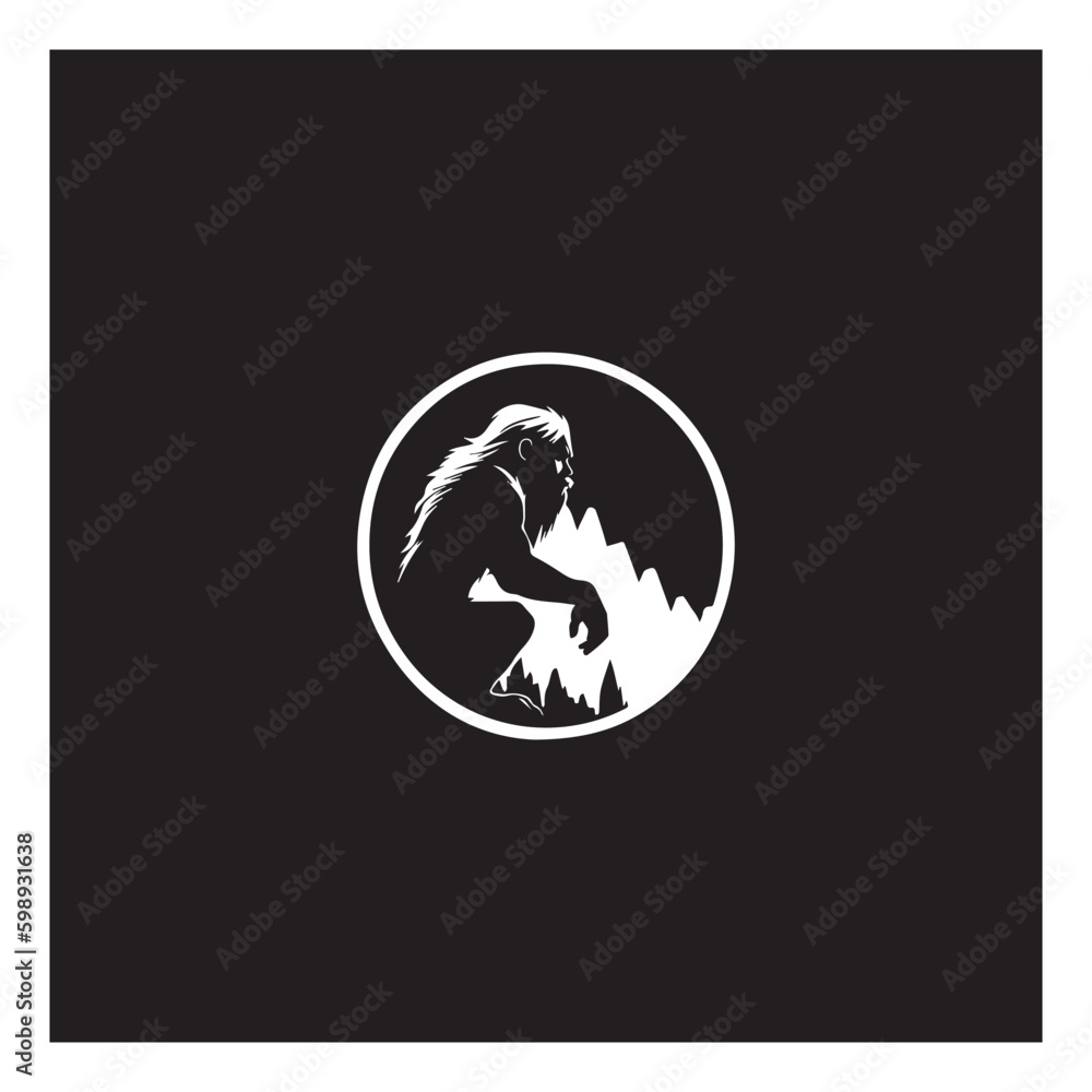 primitive caveman logo, an extinct species of archaic humans viewed from side primitive caveman logo, an extinct species of archaic humans viewed from side