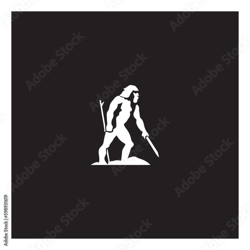 primitive caveman logo, an extinct species of archaic humans viewed from side