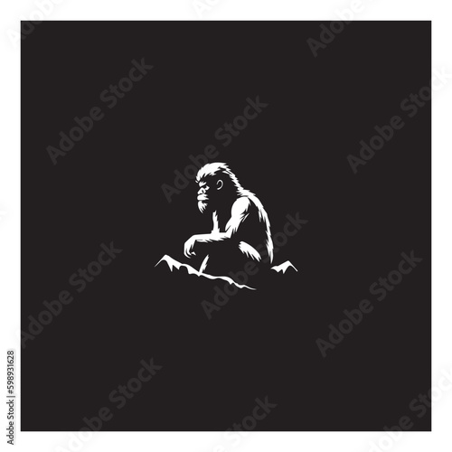 primitive caveman logo, an extinct species of archaic humans viewed from side