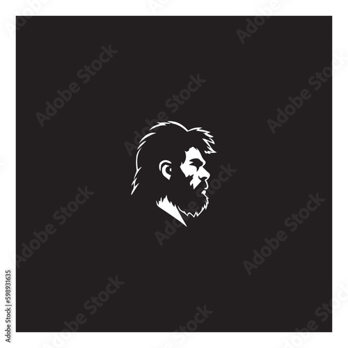 primitive caveman logo, an extinct species of archaic humans viewed from side © Rapit