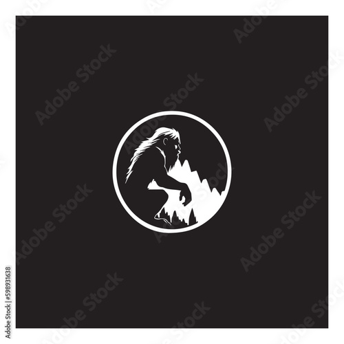 primitive caveman logo, an extinct species of archaic humans viewed from side