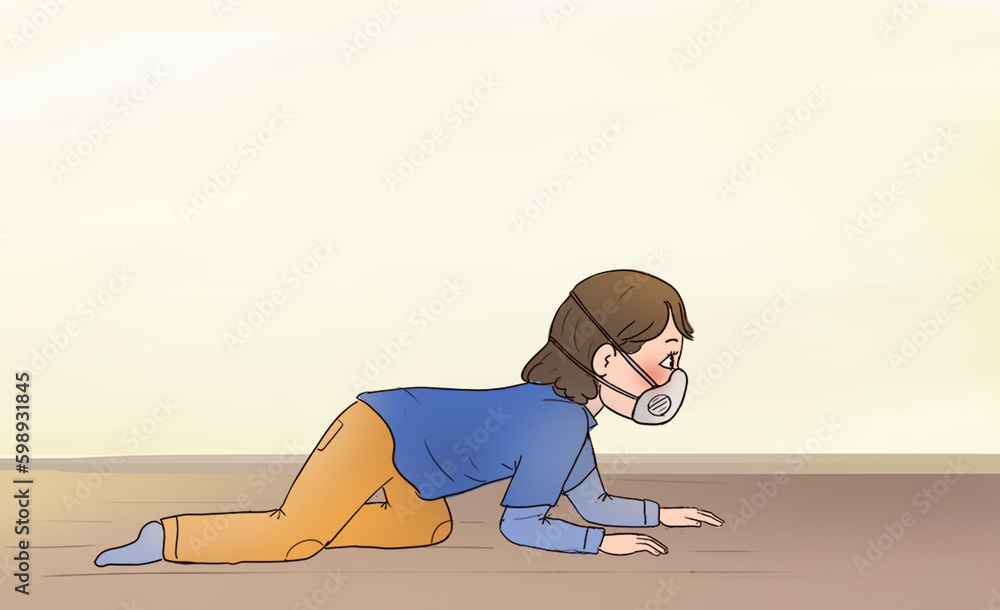 fire safety tips educational illustration for children Stock