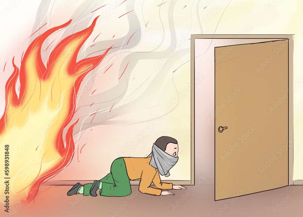 fire safety tips educational illustration for children Stock