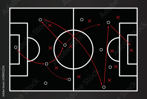 Hand drawn soccer game scheme, Soccer strategy, football game tactic drawing on blackboard