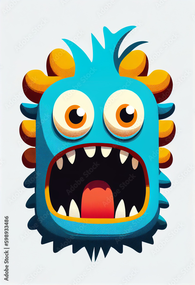 Cartoon style bright monster head on white background. AI Generated Cartoon style bright monster head on white background. AI Generated
