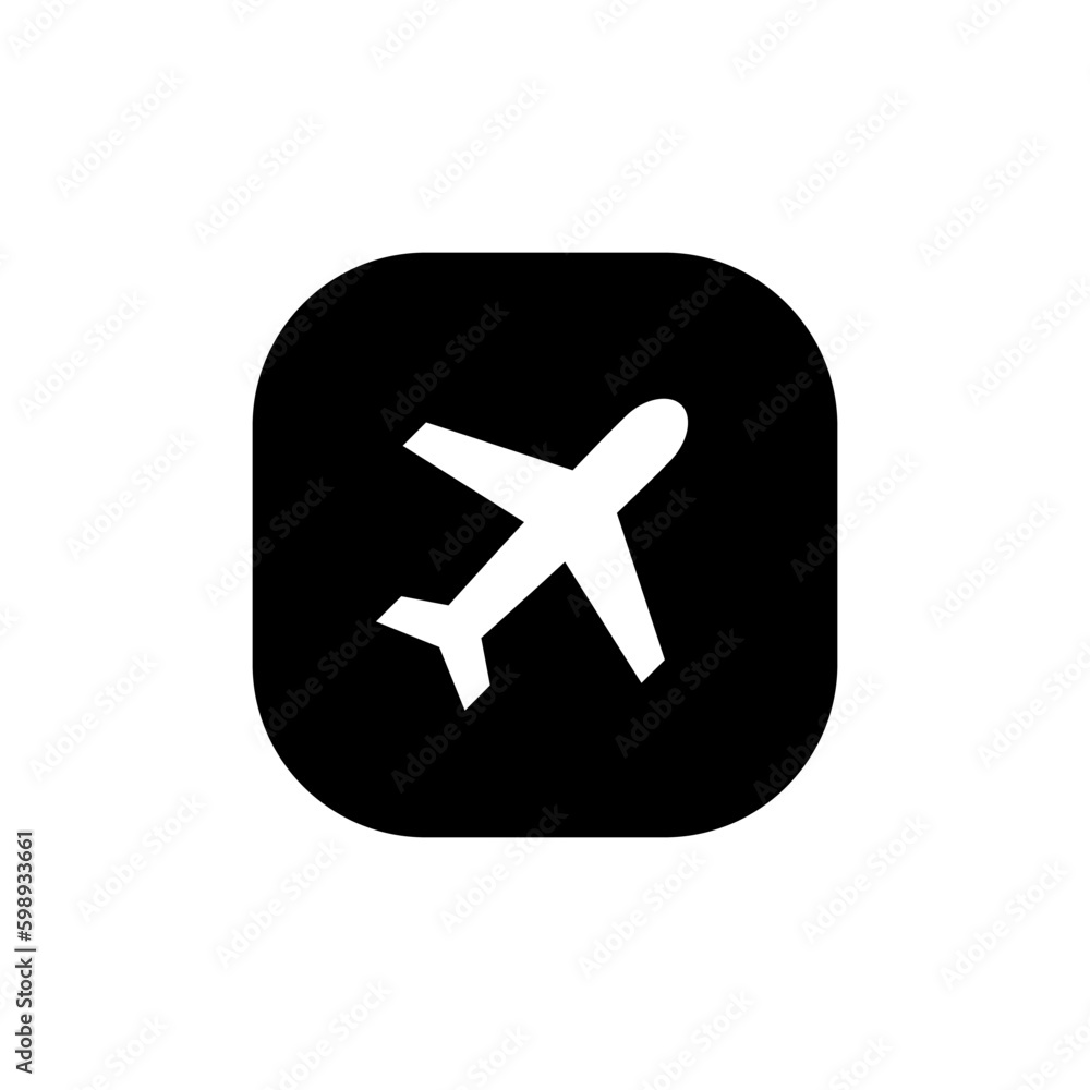 Plane icon vector. Airplane, aircraft symbol isolated on a square background
