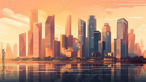 creative illustration of a big city like singapore. Generative AI
