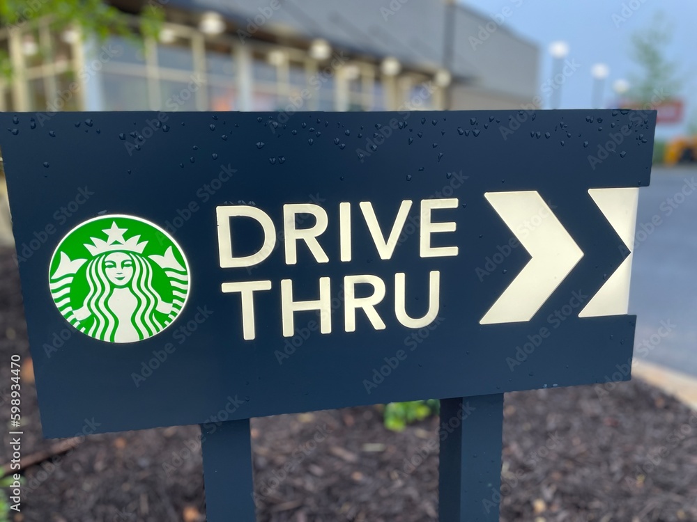 NEW Starbucks Restaurant Exterior Drive Thru Sign Stock Photo Adobe Stock new-starbucks-restaurant-exterior-drive-thru-sign-stock-photo-adobe-stock
