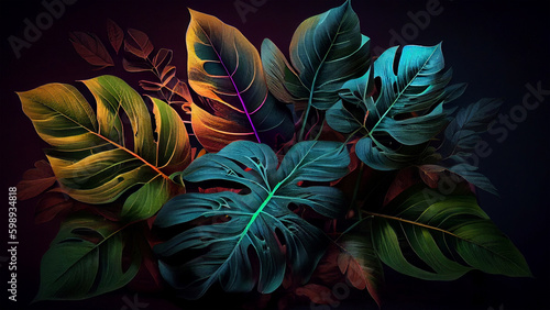 Tropical leaves vibrant and beautiful concept colorful. Natural beauty. Generative AI.