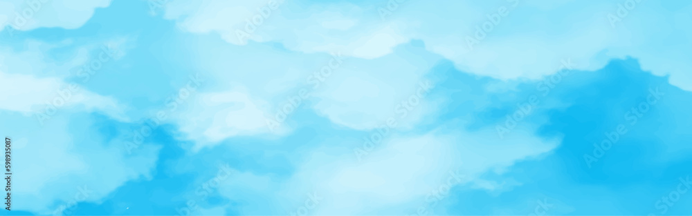 blue sky with white clouds in sunny weather .Blue Sky vector .White cumulus clouds formation in blue sky .blue water surface background .Panorama .watercolor texture on white background.