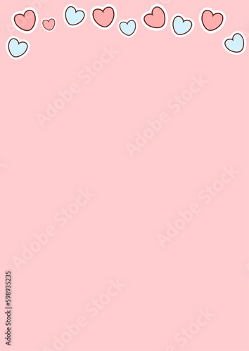 Pink pastel background for a card with hearts © Yevheniia