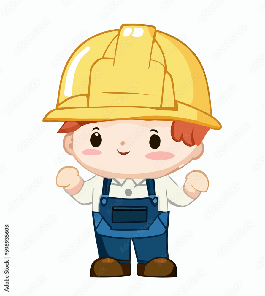 Cute little happy factory builder worker, vector art Cute little happy factory builder worker, vector art