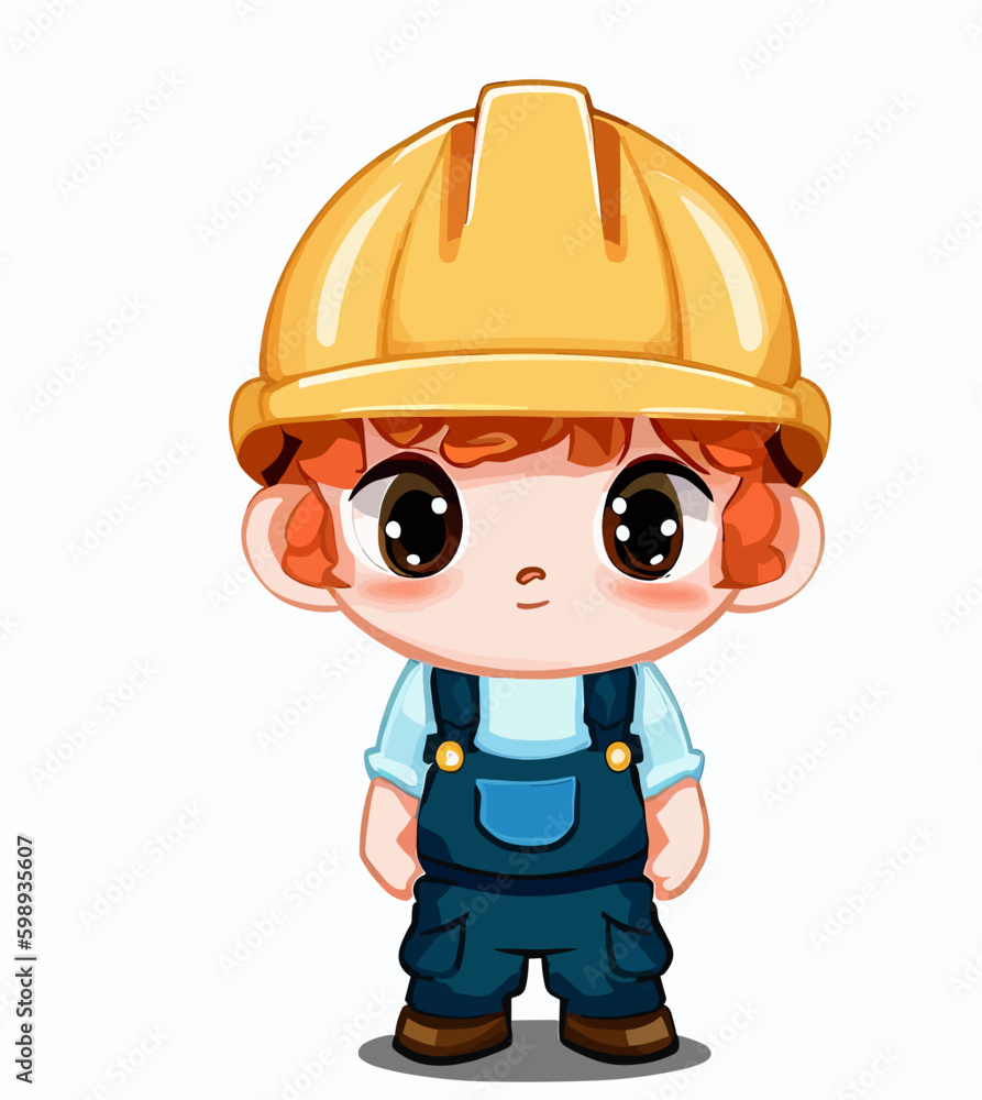 Cute little happy factory builder worker, vector art Cute little happy factory builder worker, vector art