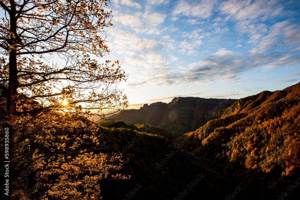 Autumn sunrise in Puigsacalm peak, La Garrotxa, Spain Autumn sunrise in Puigsacalm peak, La Garrotxa, Spain