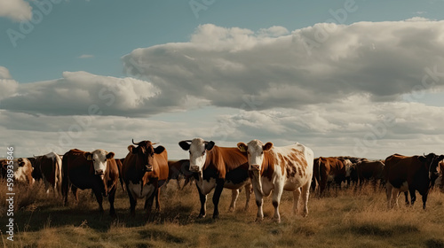 a herd of cows in a field Generative AI © jr-art