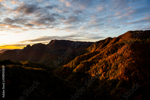 Autumn sunrise in Puigsacalm peak, La Garrotxa, Spain