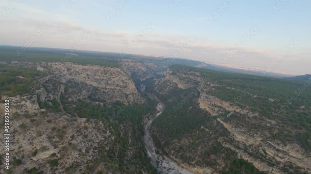 Drone is flying over the massive canyon with forests on top of the cliffs Generative AI Drone is flying over the massive canyon with forests on top of the cliffs Generative AI