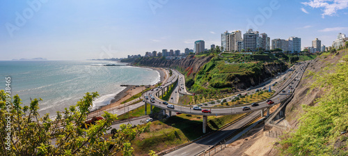 Armendariz Viaduct in the green coast beach circuit. Miraflores Lima, Peru photo