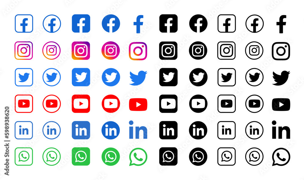 Popular Social Media icons set isolated on transparent background ...