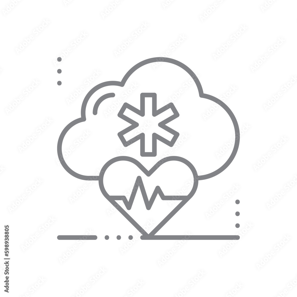 Cloud Health Digital Healthcare icon with black outline style. medicine, technology, healthcare, data, doctor, healthy, monitoring. Vector illustration Cloud Health Digital Healthcare icon with black outline style. medicine, technology, healthcare, data, doctor, healthy, monitoring. Vector illustration
